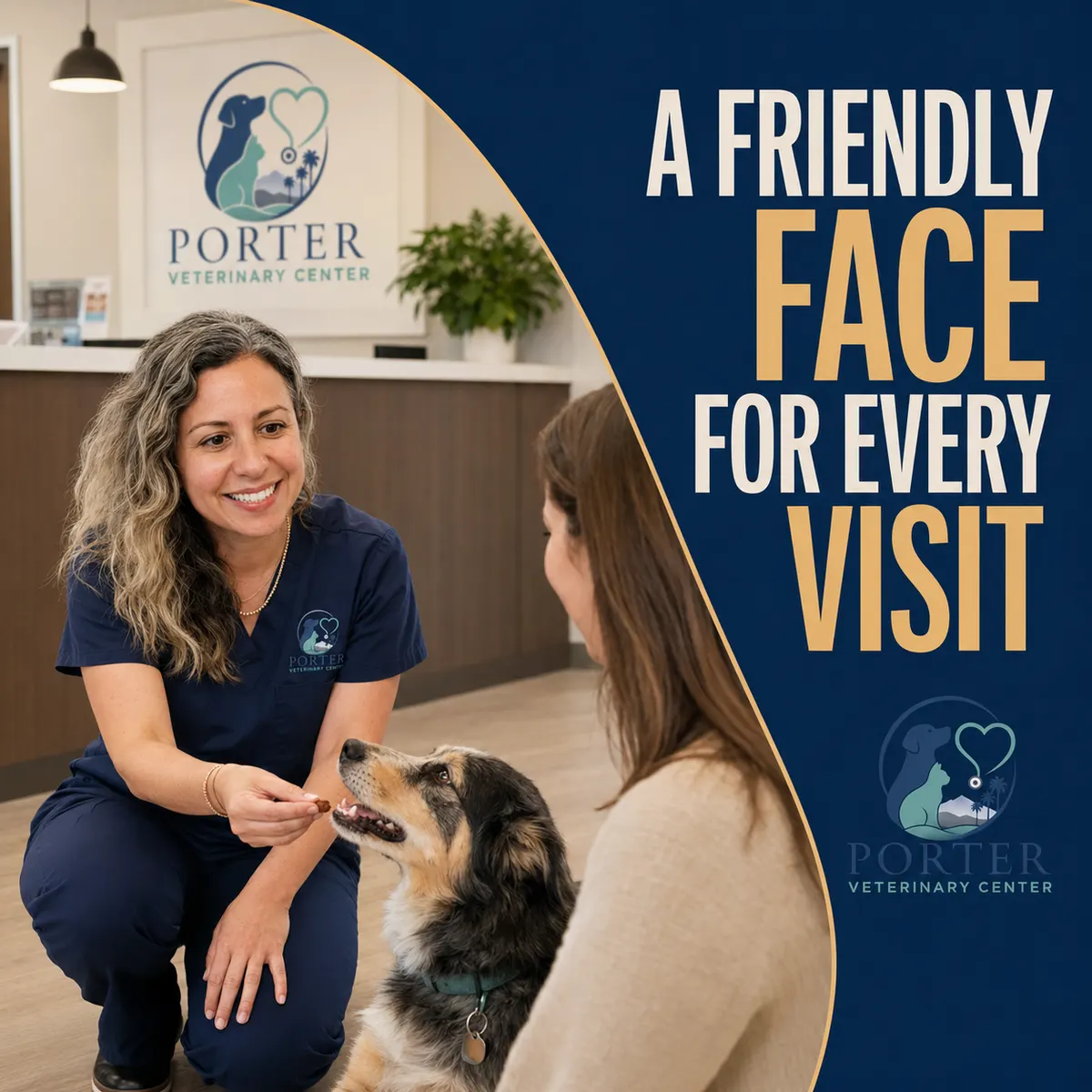 Porter team member greeting a dog